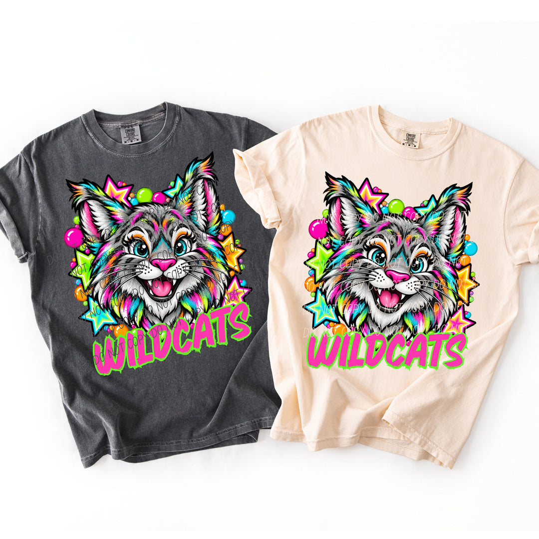 Wildcats Grey Neon Starstruck mascot DTF transfer