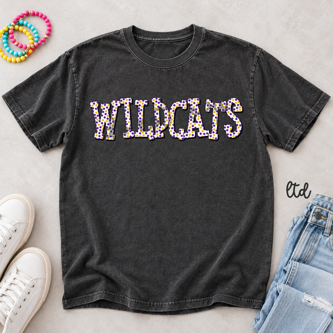 Wildcats Purple Gold Polka Dot Mascots DTF transfer mockup