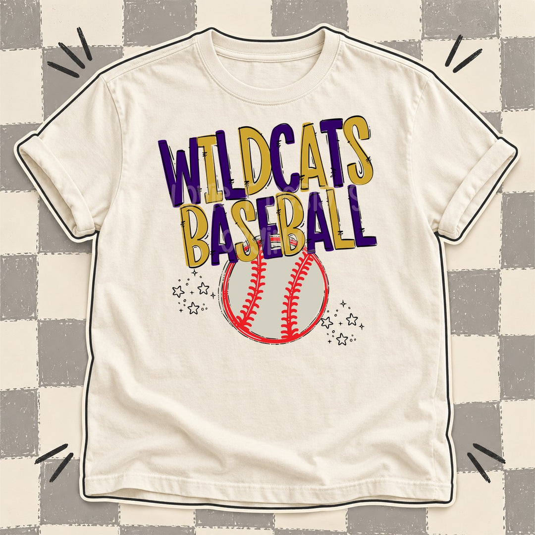 Wildcats Purple Vegas Gold Team Go Baseball Mascots DTF transfer mockup
