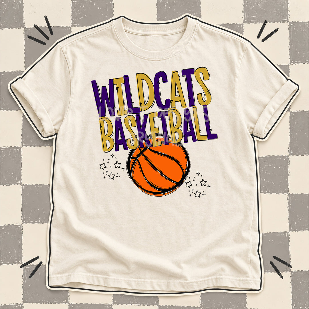 Wildcats Purple Vegas Gold Team Go Basketball Mascots DTF transfer