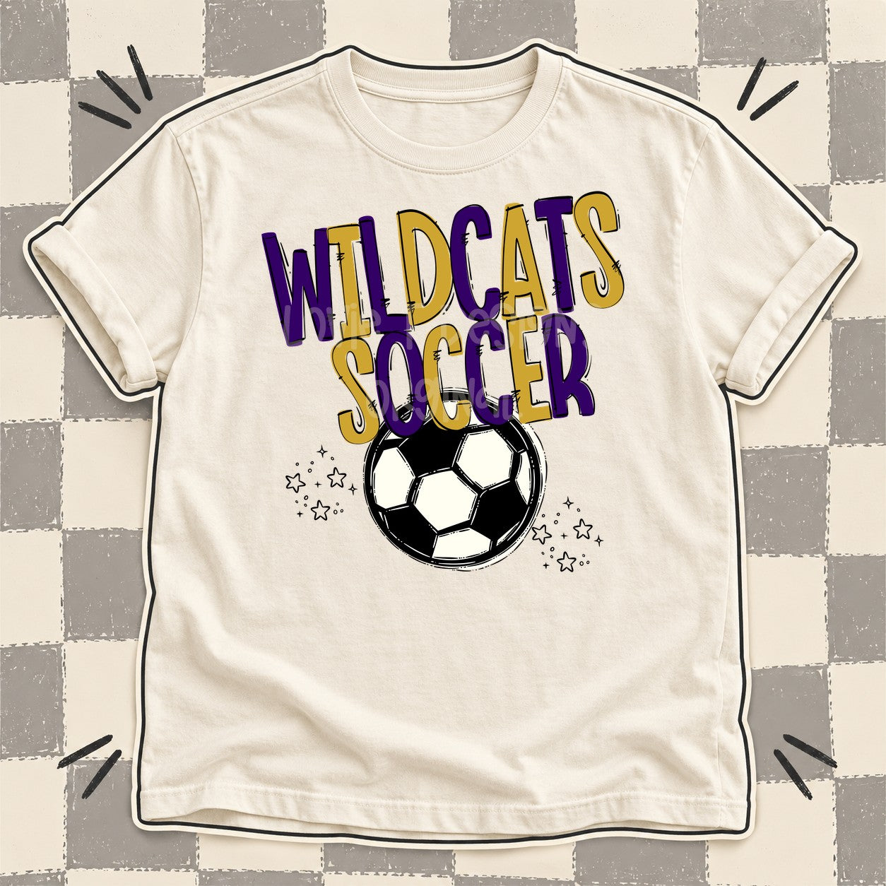 Team Go Soccer Mascots Wildcats Purple Vegas Gold design