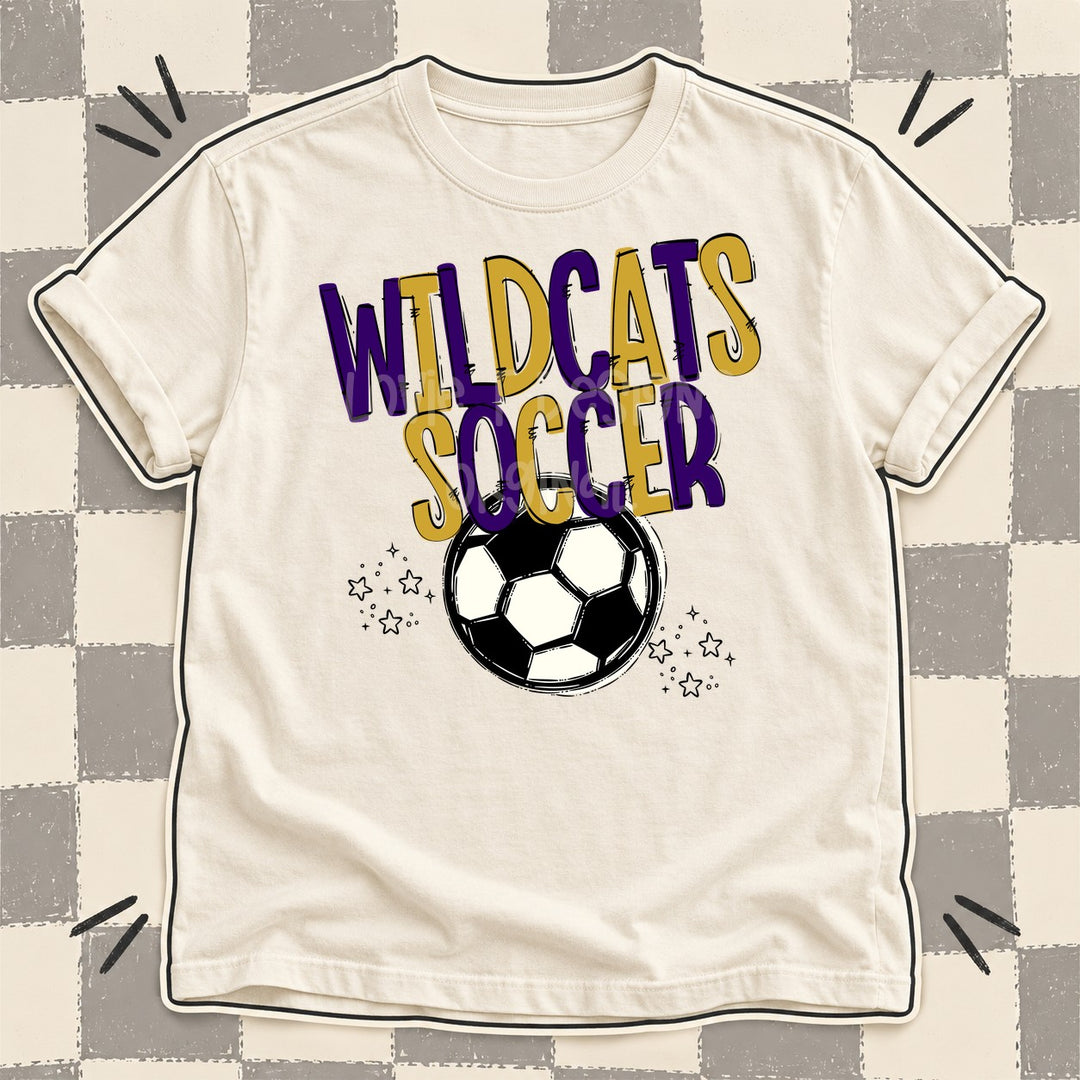 Wildcats Purple Vegas Gold Team Go Soccer Mascots DTF transfer mockup