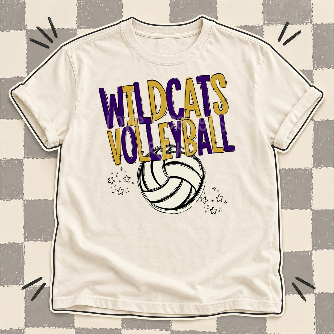 Wildcats Purple Vegas Gold Team Go Volleyball Mascots DTF transfer mockup