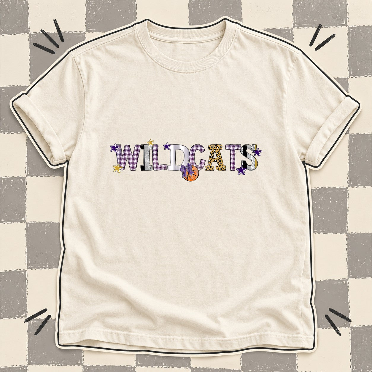 Mixed Doodle Basketball Mascots – Mascot Colors Wildcats Purple Vegas Gold White design