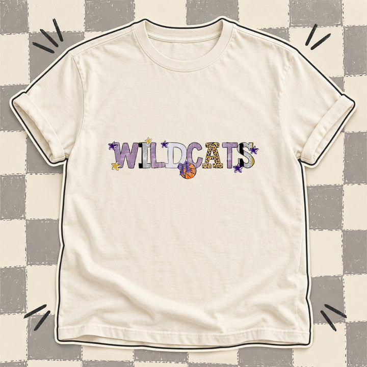 Wildcats Purple Vegas Gold White Mixed Doodle Basketball Mascots – Mascot Colors DTF transfer mockup