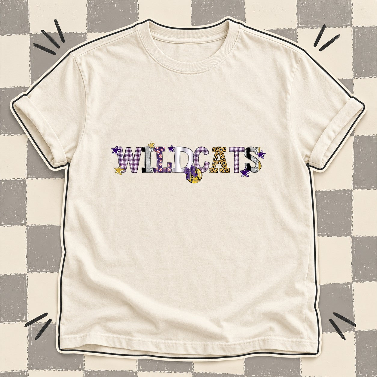 Mixed Doodle Softball Mascots – Mascot Colors Wildcats Purple Vegas Gold White design
