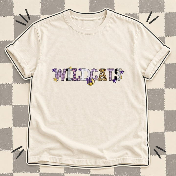 Wildcats Purple Vegas Gold White Mixed Doodle Softball Mascots – Mascot Colors DTF transfer mockup
