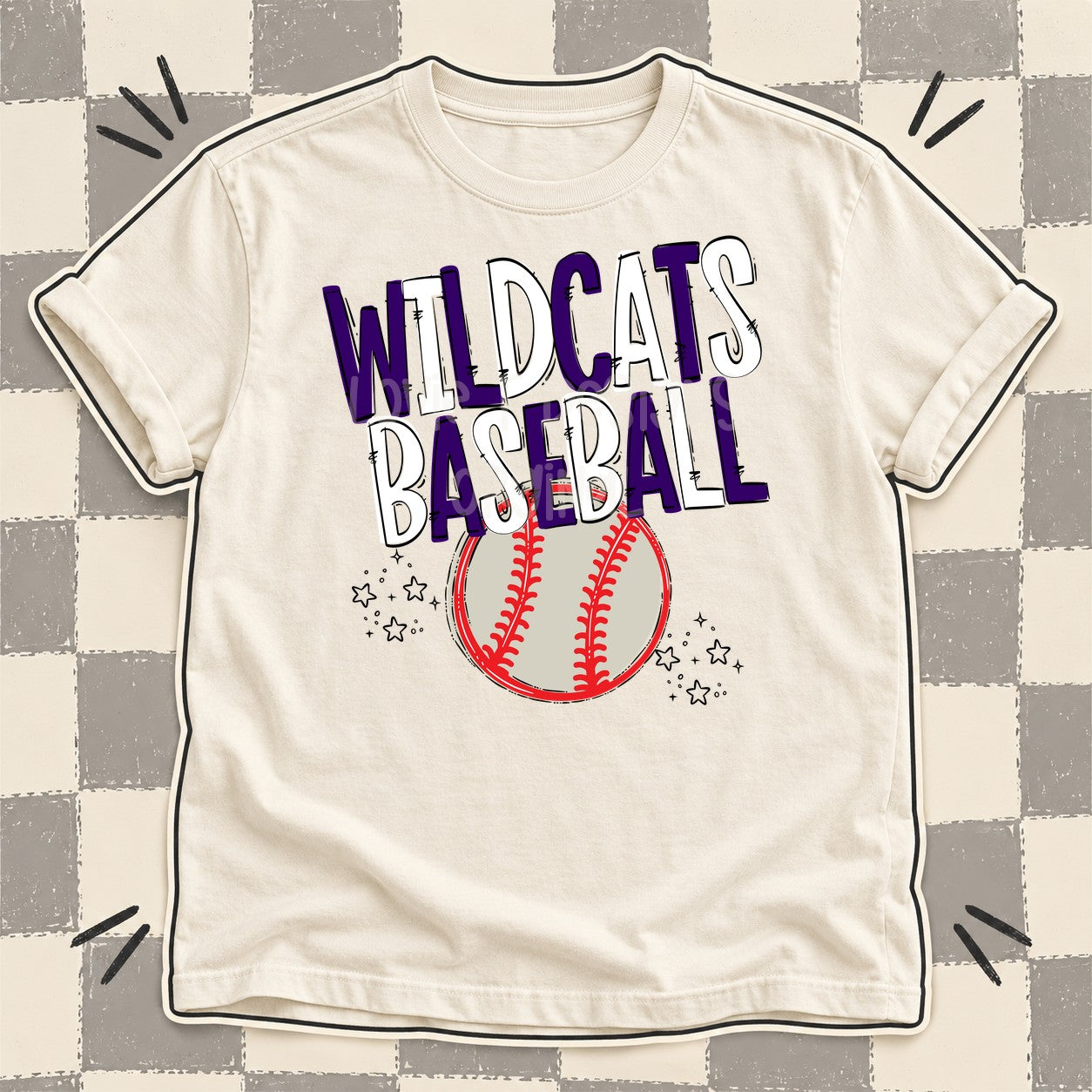 Team Go Baseball Mascots Wildcats Purple White design