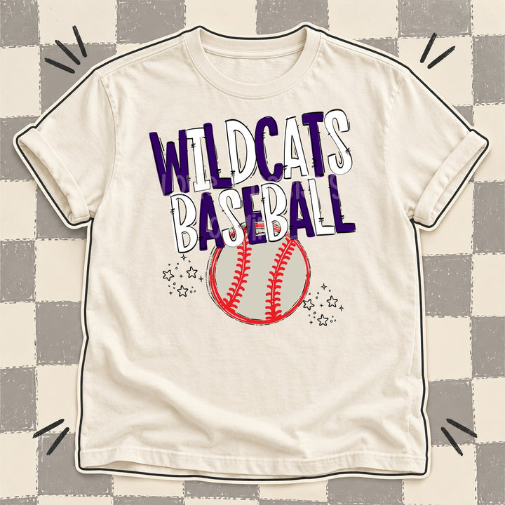 Wildcats Purple White Team Go Baseball Mascots DTF transfer mockup