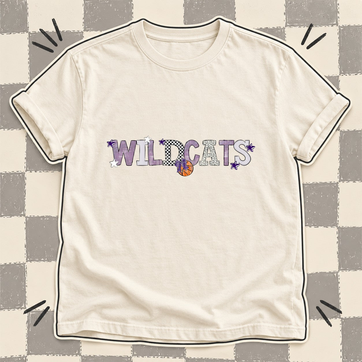 Mixed Doodle Basketball Mascots – Mascot Colors Wildcats Purple White design