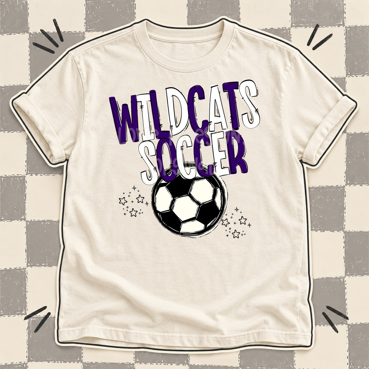Team Go Soccer Mascots Wildcats Purple White design