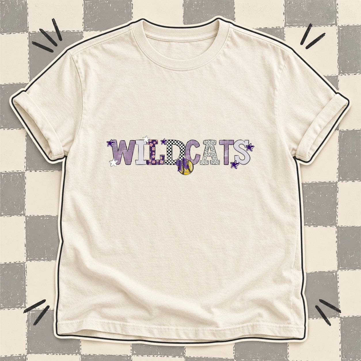 Mixed Doodle Softball Mascots – Mascot Colors Wildcats Purple White design