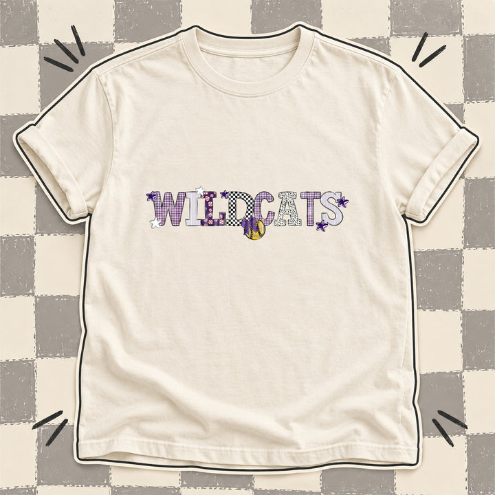 Wildcats Purple White Mixed Doodle Softball Mascots – Mascot Colors DTF transfer mockup