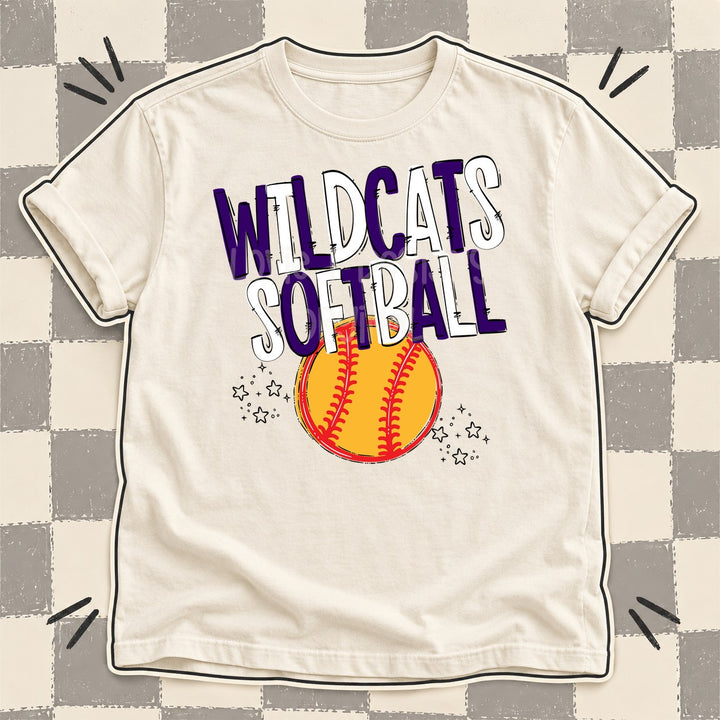 Wildcats Purple White Team Go Softball Mascots DTF transfer mockup