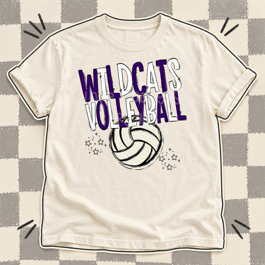 Wildcats Purple White Team Go Volleyball Mascots DTF transfer mockup