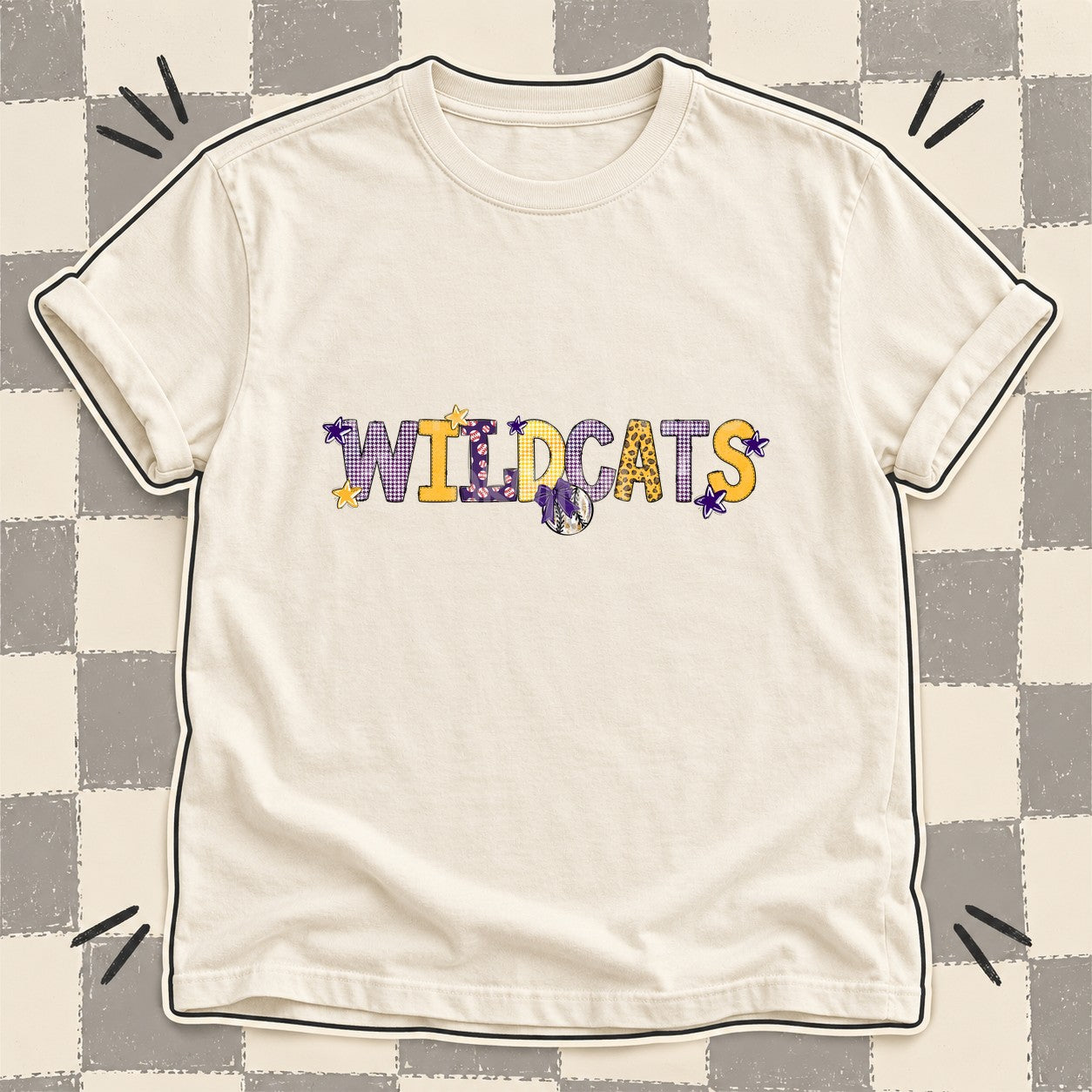 Mixed Doodle Baseball Mascots – Mascot Colors Wildcats Purple Yellow Gold design