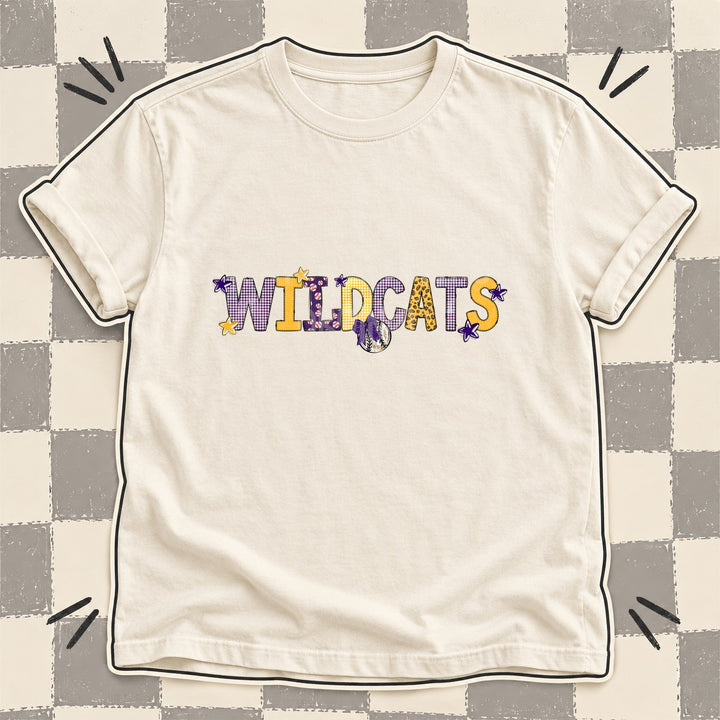 Wildcats Purple Yellow Gold Mixed Doodle Baseball Mascots – Mascot Colors DTF transfer mockup
