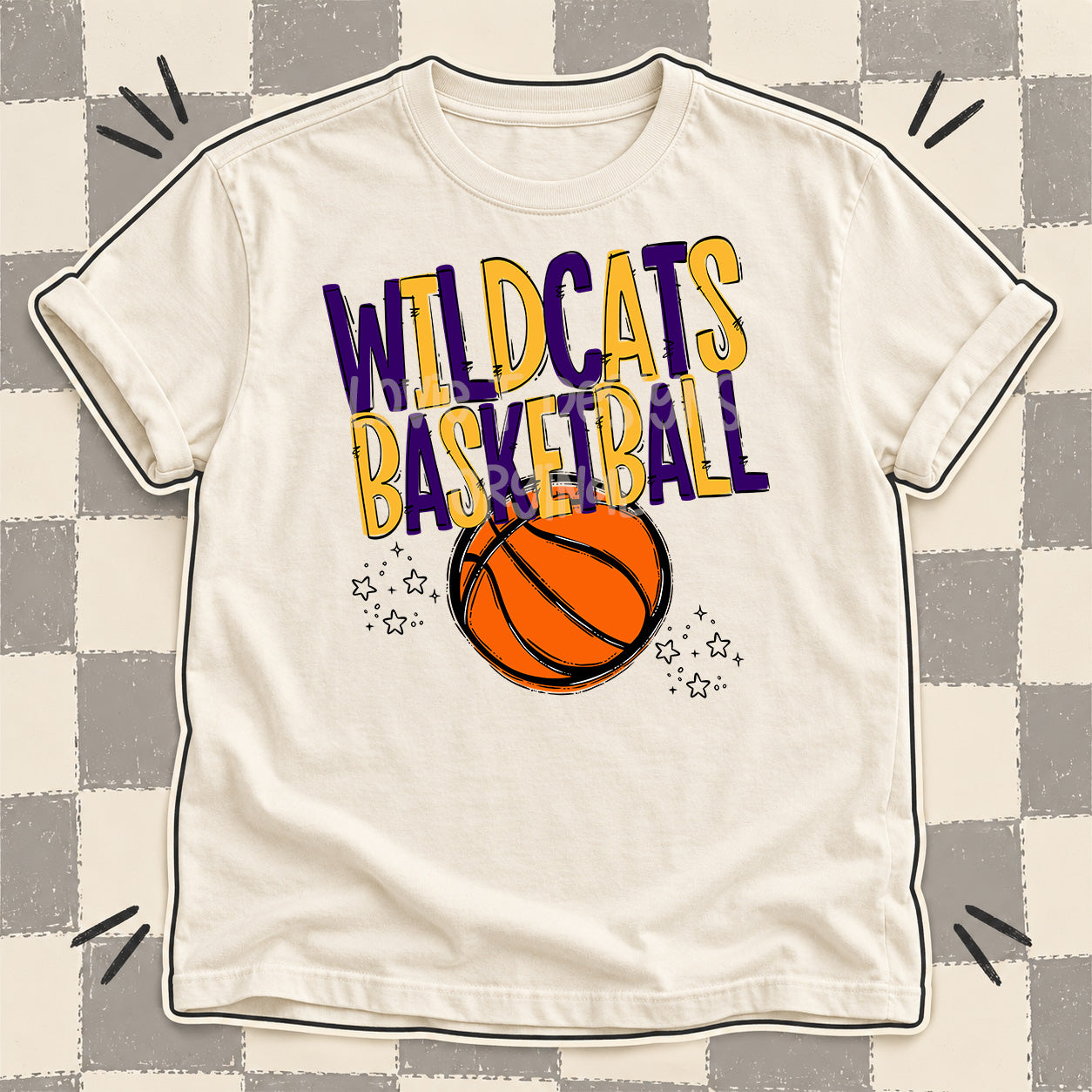 Team Go Basketball Mascots Wildcats Purple Yellow Gold design