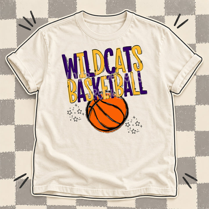 Wildcats Purple Yellow Gold Team Go Basketball Mascots DTF transfer