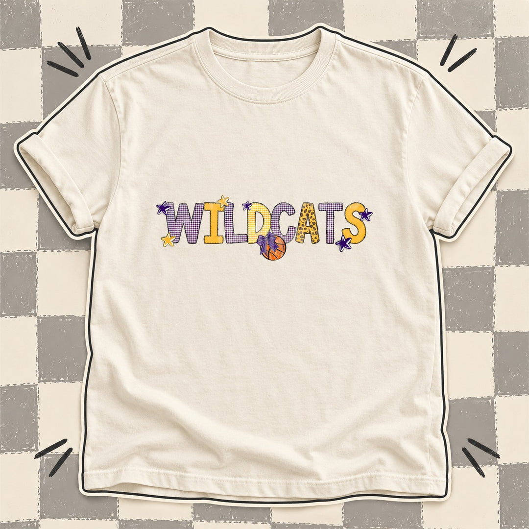 Wildcats Purple Yellow Gold Mixed Doodle Basketball Mascots – Mascot Colors DTF transfer mockup