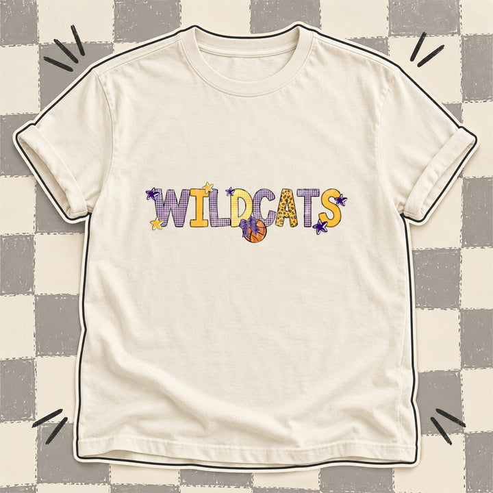 Wildcats Purple Yellow Gold Mixed Doodle Basketball Mascots – Mascot Colors DTF transfer mockup