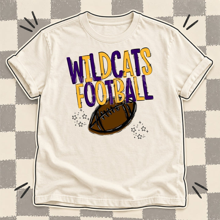 Wildcats Purple Yellow Gold Team Go Football Mascots DTF transfer mockup