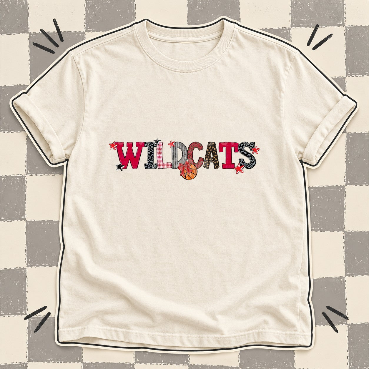 Mixed Doodle Basketball Mascots – Mascot Colors Wildcats Red Black design