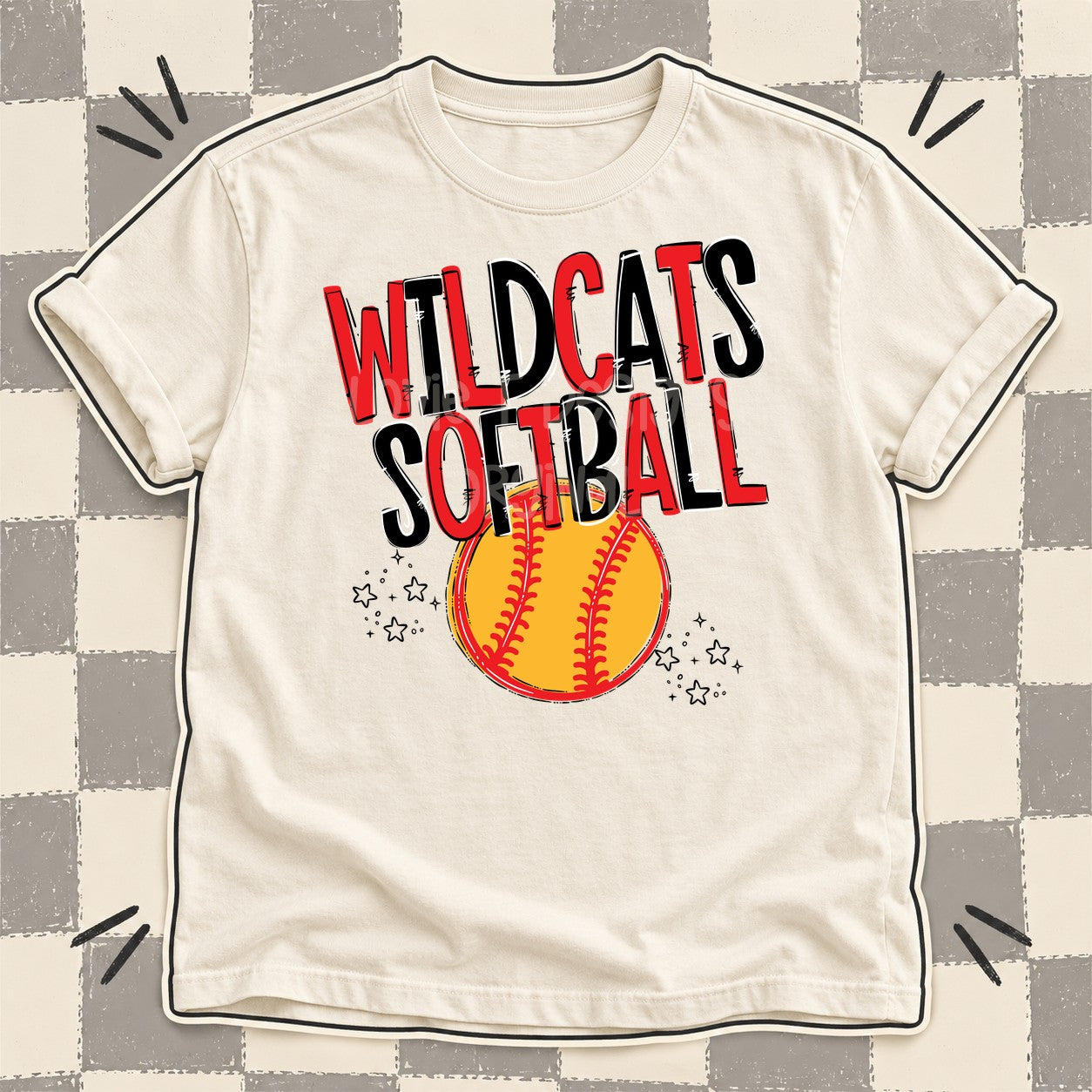 Team Go Softball Mascots Wildcats Red Black design