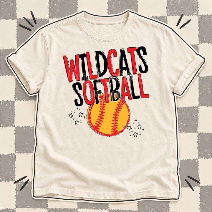 Wildcats Red Black Team Go Softball Mascots DTF transfer mockup