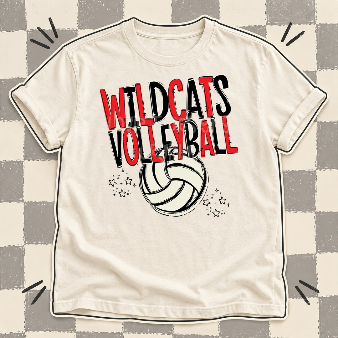 Wildcats Red Black Team Go Volleyball Mascots DTF transfer mockup