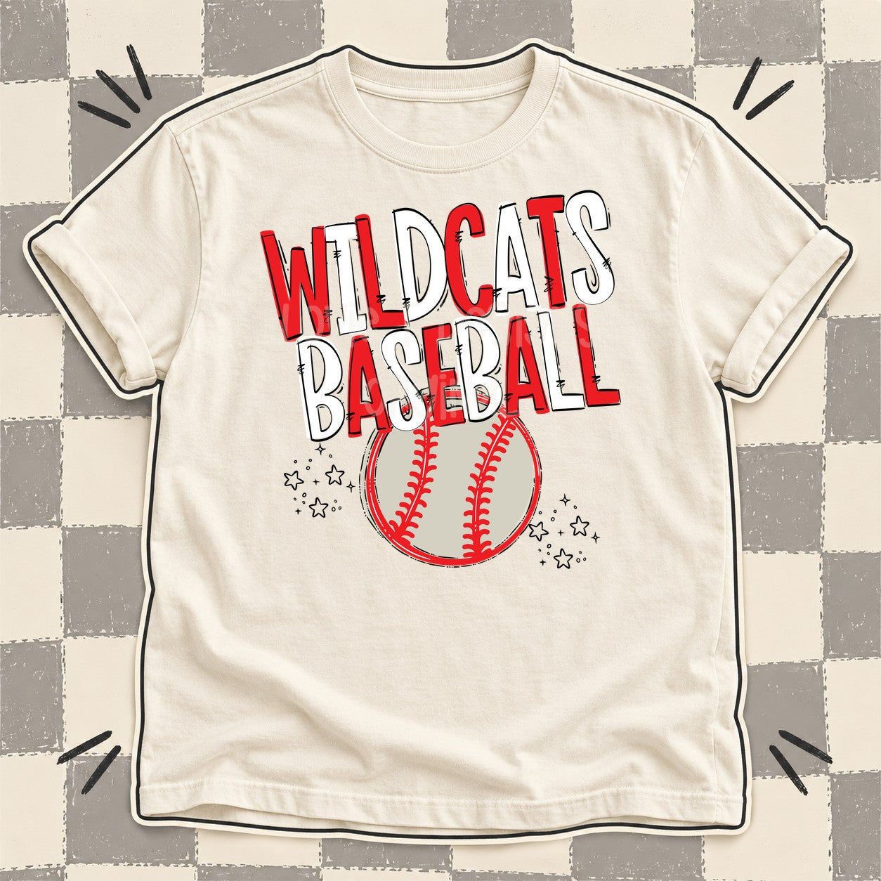Team Go Baseball Mascots Wildcats Red White design