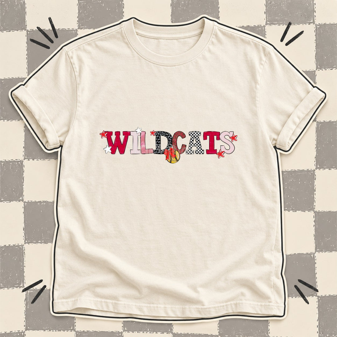 Wildcats Red White Black Mixed Doodle Softball Mascots – Mascot Colors DTF transfer mockup