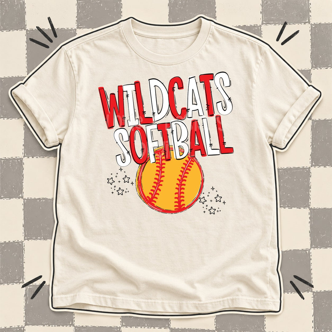 Wildcats Red White Team Go Softball Mascots DTF transfer mockup