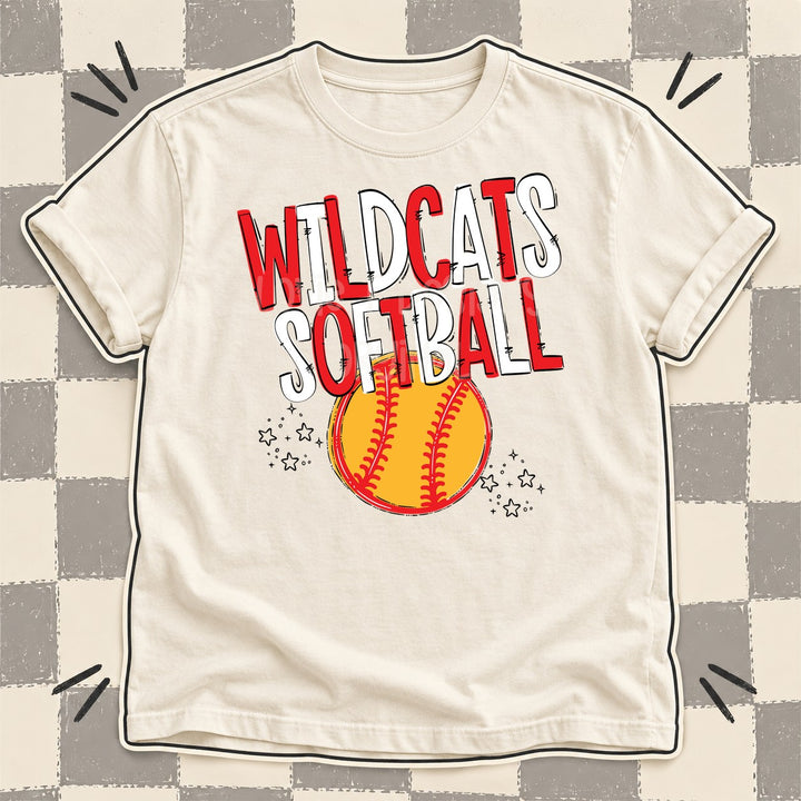 Wildcats Red White Team Go Softball Mascots DTF transfer mockup