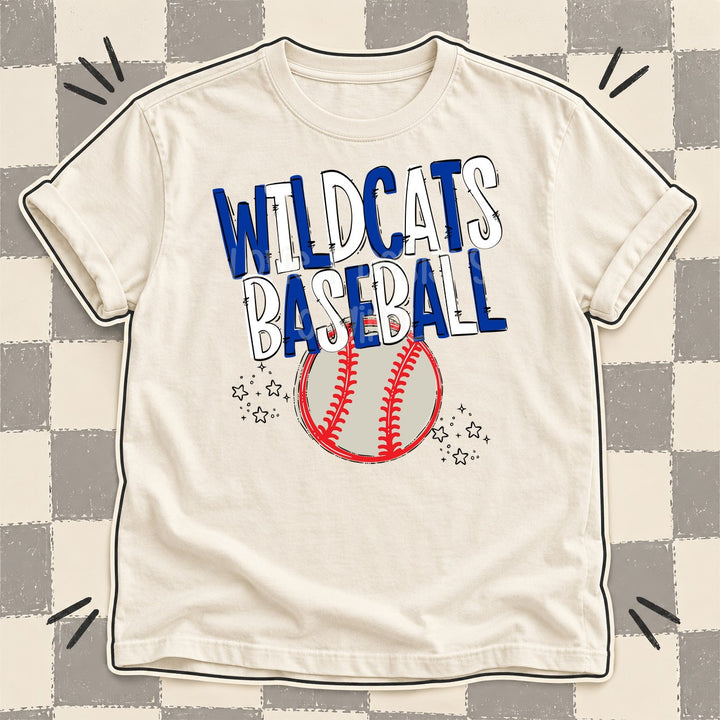 Wildcats Royal Blue White Team Go Baseball Mascots DTF transfer mockup