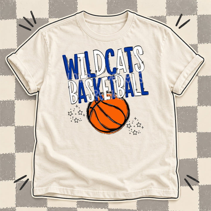 Wildcats Royal Blue White Team Go Basketball Mascots DTF transfer