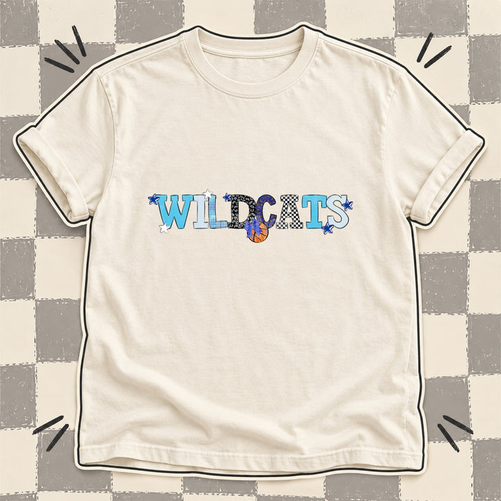 Wildcats Royal Blue White Black Mixed Doodle Basketball Mascots – Mascot Colors DTF transfer mockup