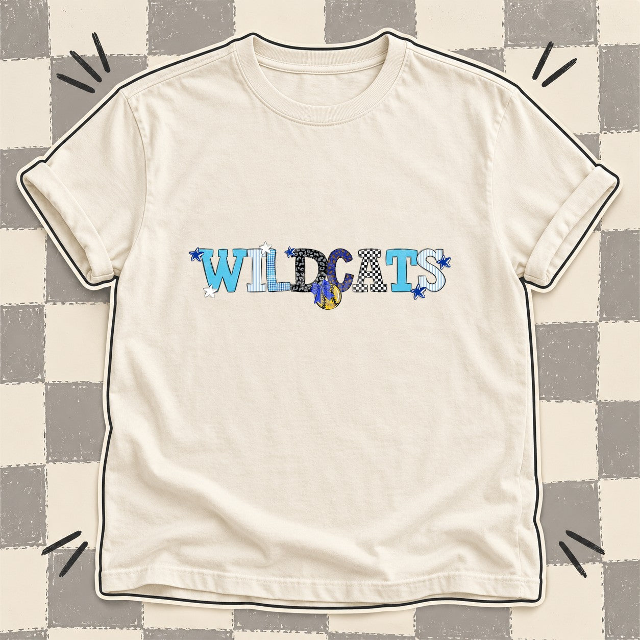 Mixed Doodle Softball Mascots – Mascot Colors Wildcats Royal Blue White Black design