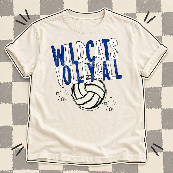 Wildcats Royal Blue White Team Go Volleyball Mascots DTF transfer mockup