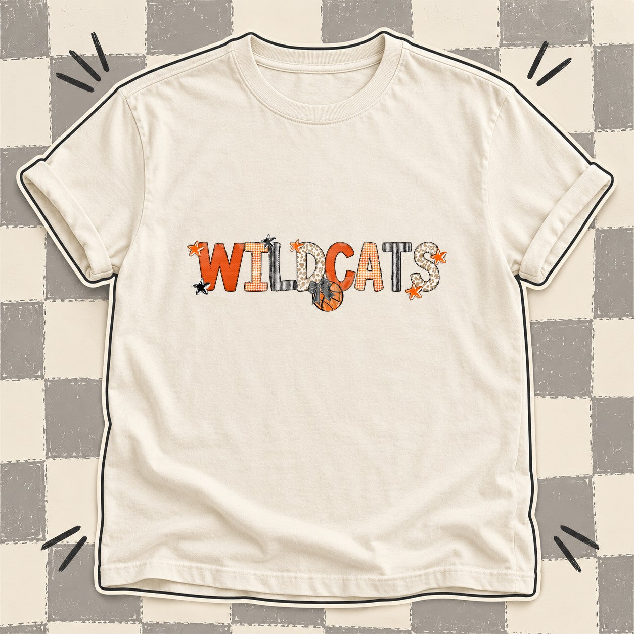 Mixed Doodle Basketball Mascots – Hoops Houndstooth Wildcats design