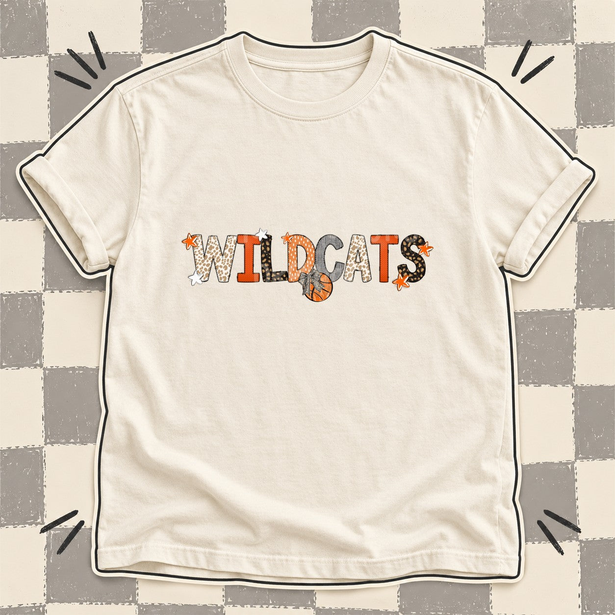 Mixed Doodle Basketball Mascots – Orange and Brown Wildcats design