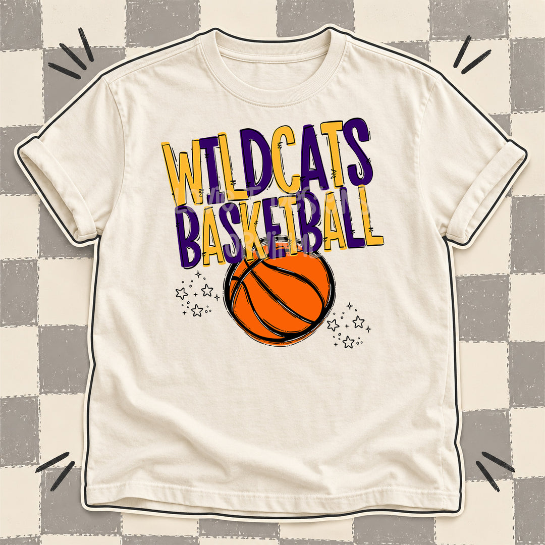 Wildcats Yellow Gold Purple Team Go Basketball Mascots DTF transfer