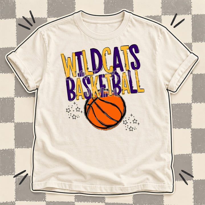 Wildcats Yellow Gold Purple Team Go Basketball Mascots DTF transfer