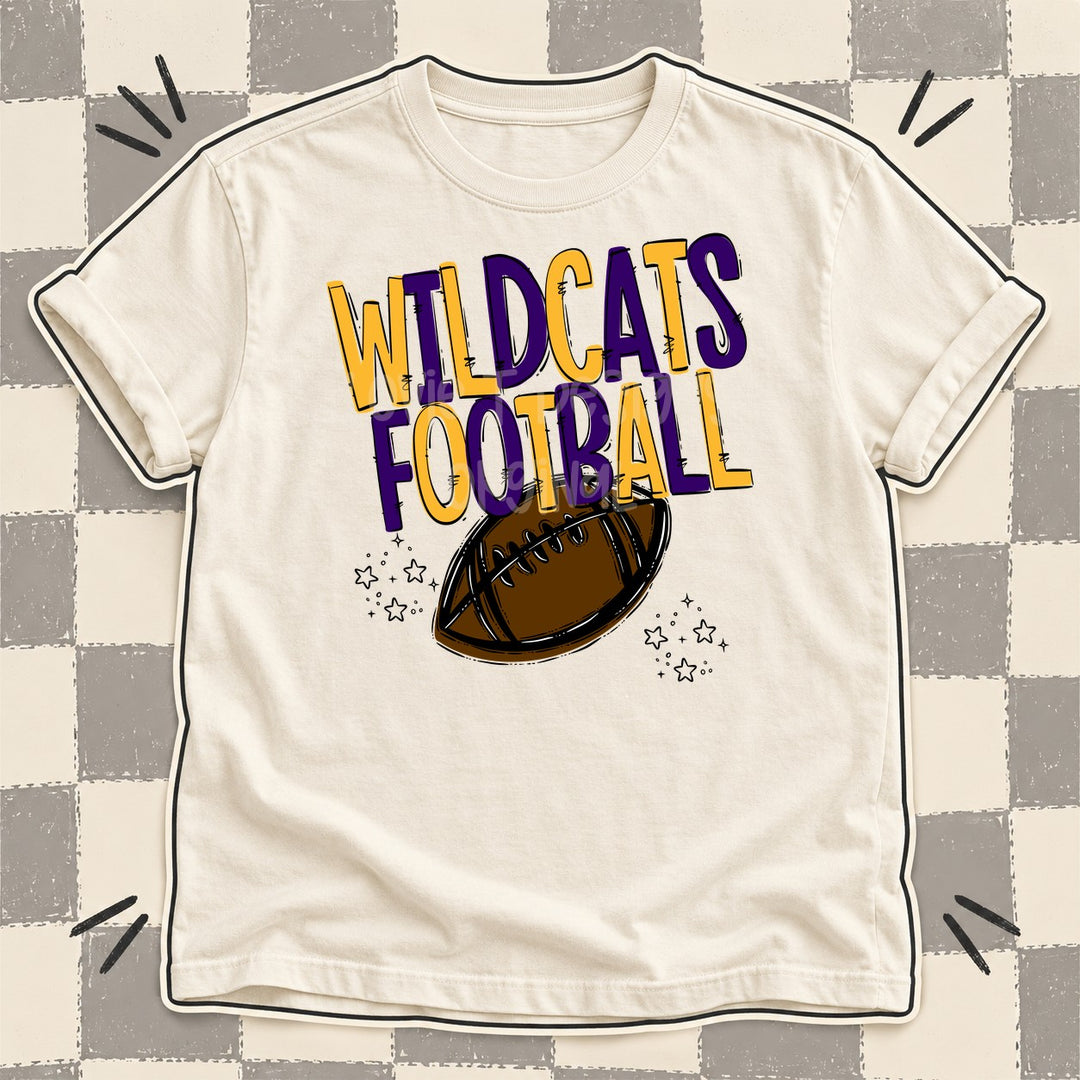 Wildcats Yellow Gold Purple Team Go Football Mascots DTF transfer mockup