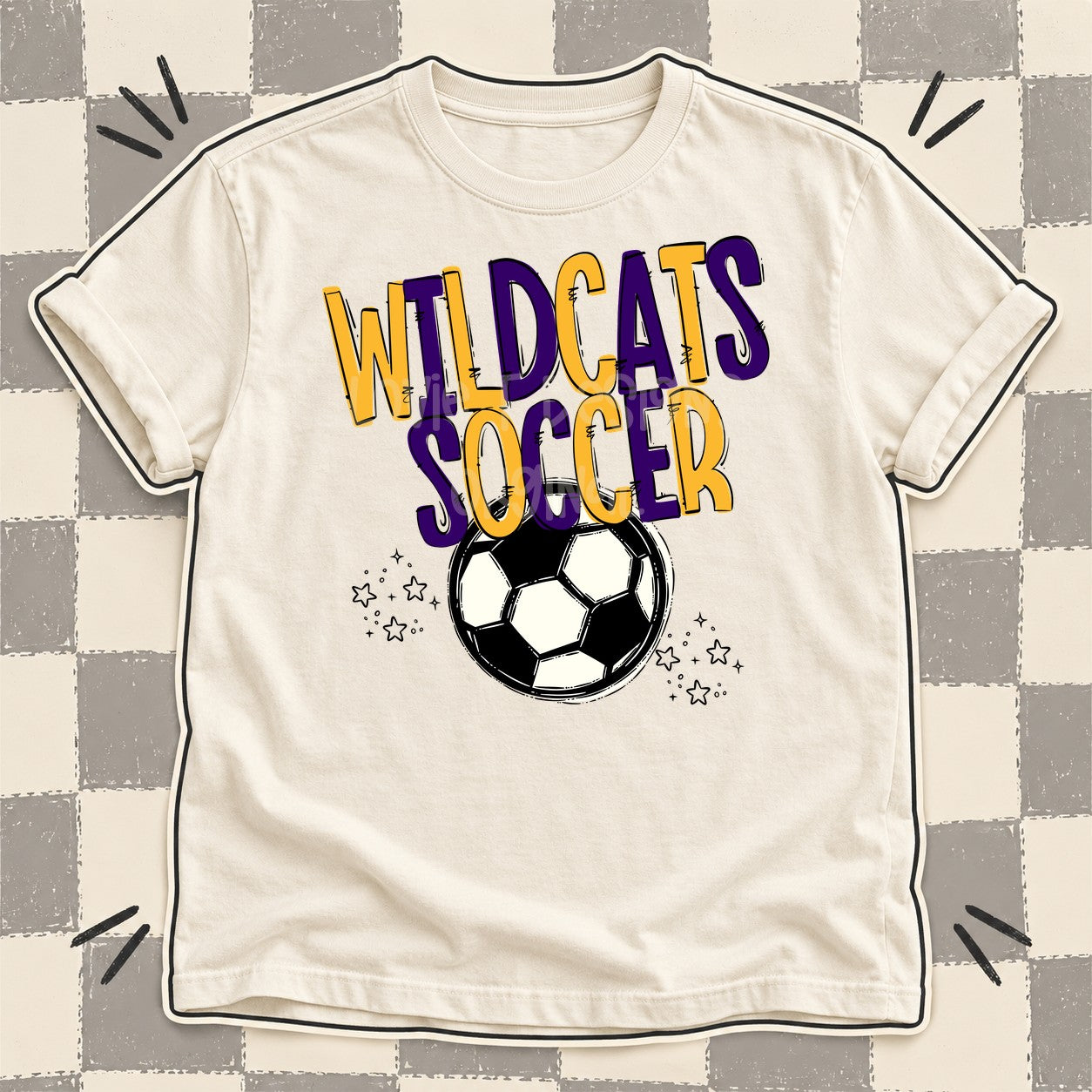 Team Go Soccer Mascots Wildcats Yellow Gold Purple design