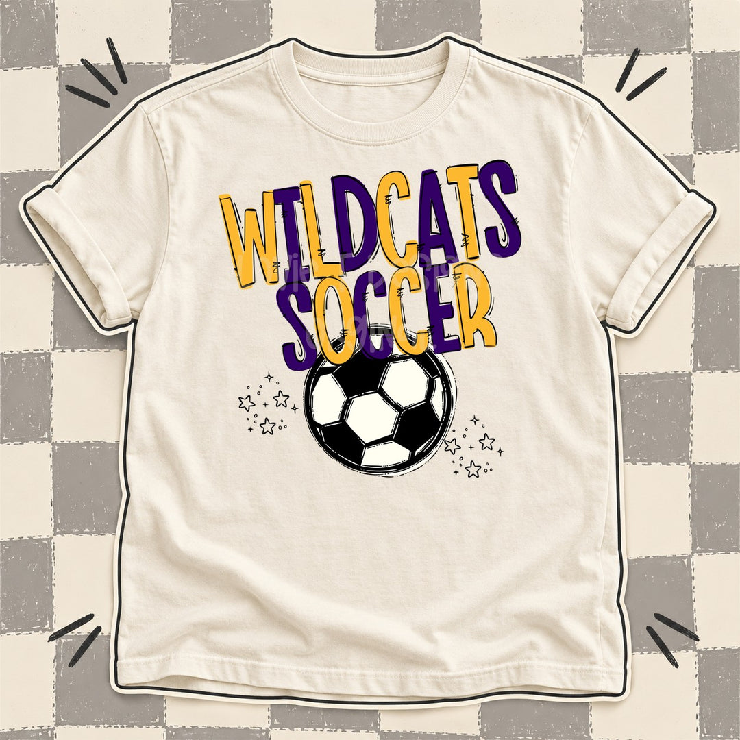 Wildcats Yellow Gold Purple Team Go Soccer Mascots DTF transfer mockup