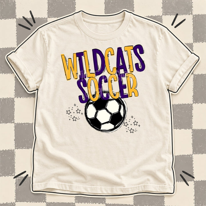 Wildcats Yellow Gold Purple Team Go Soccer Mascots DTF transfer mockup