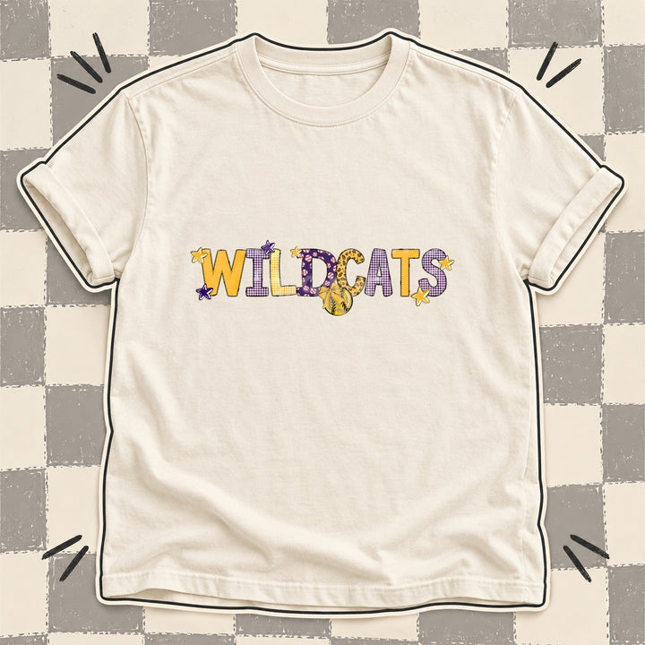 Wildcats Yellow Gold Purple Mixed Doodle Softball Mascots – Mascot Colors DTF transfer mockup
