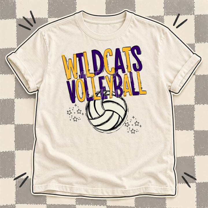 Wildcats Yellow Gold Purple Team Go Volleyball Mascots DTF transfer mockup
