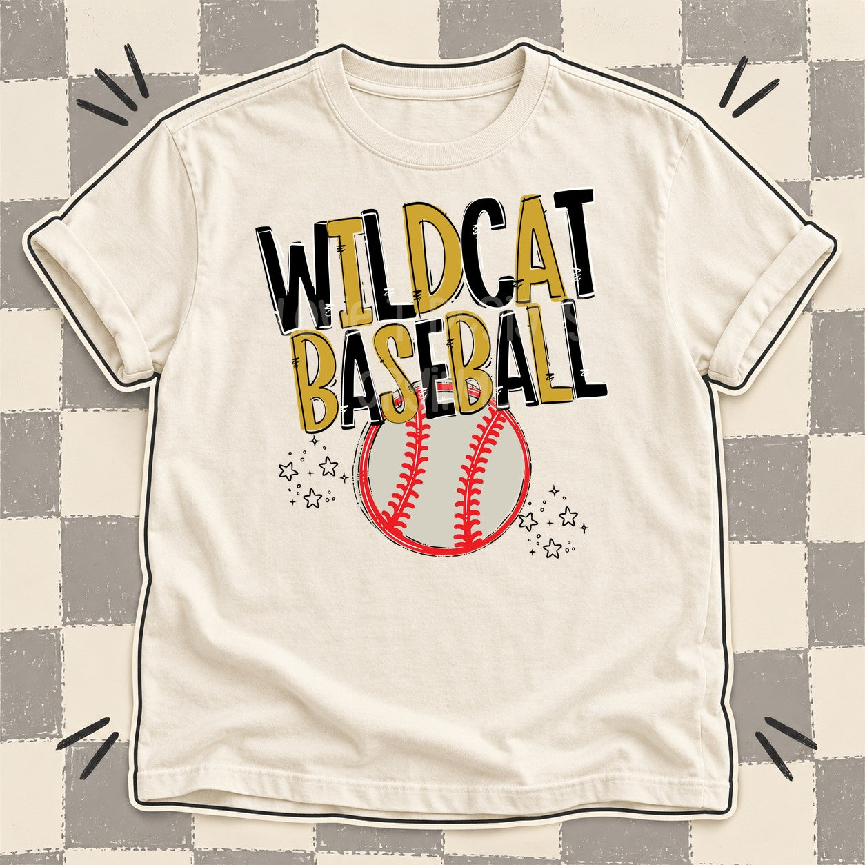 Team Go Baseball Mascots Wildcat Black Vegas Gold design
